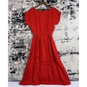 Carol Anderson Dress Womens Size 9-10 Red Boat Neck Rayon Flax Short Sleeve Long
